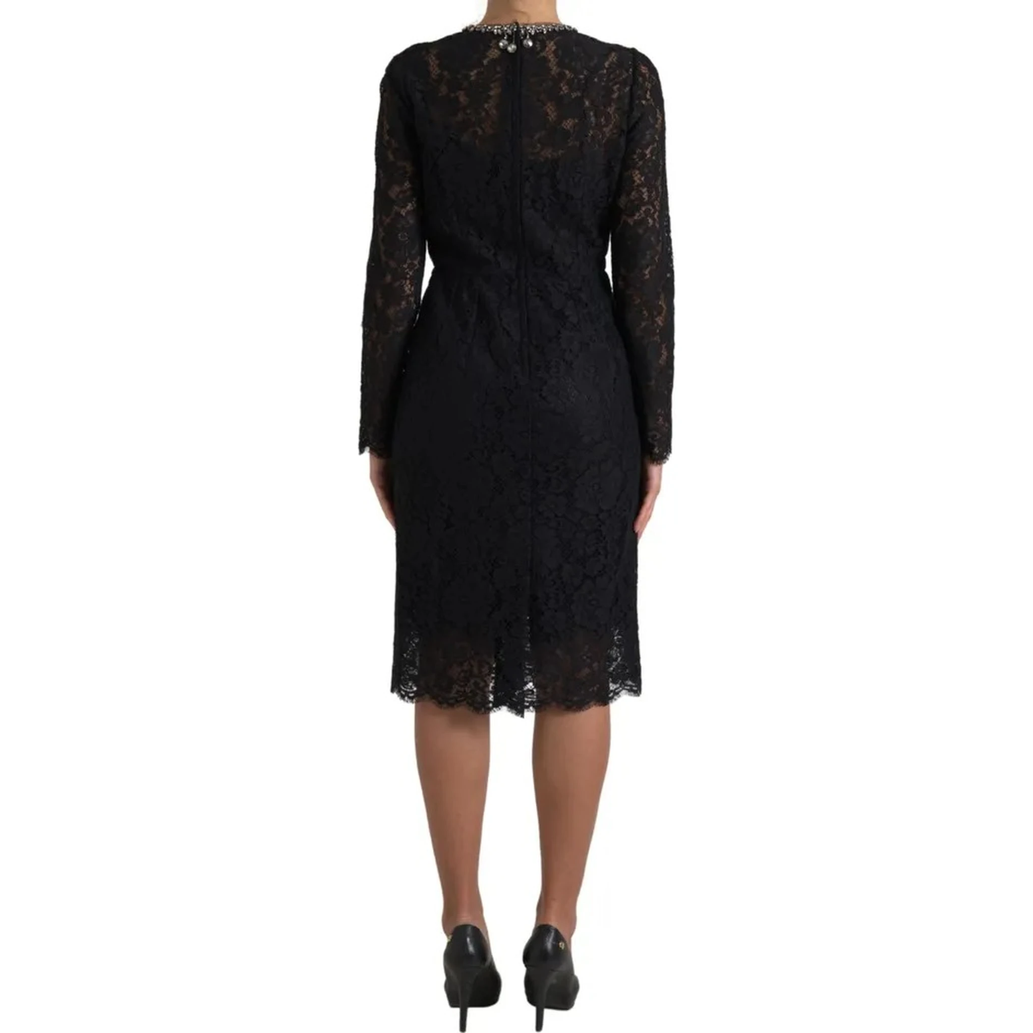 Black Nylon Lace Embellished Sheath Dress