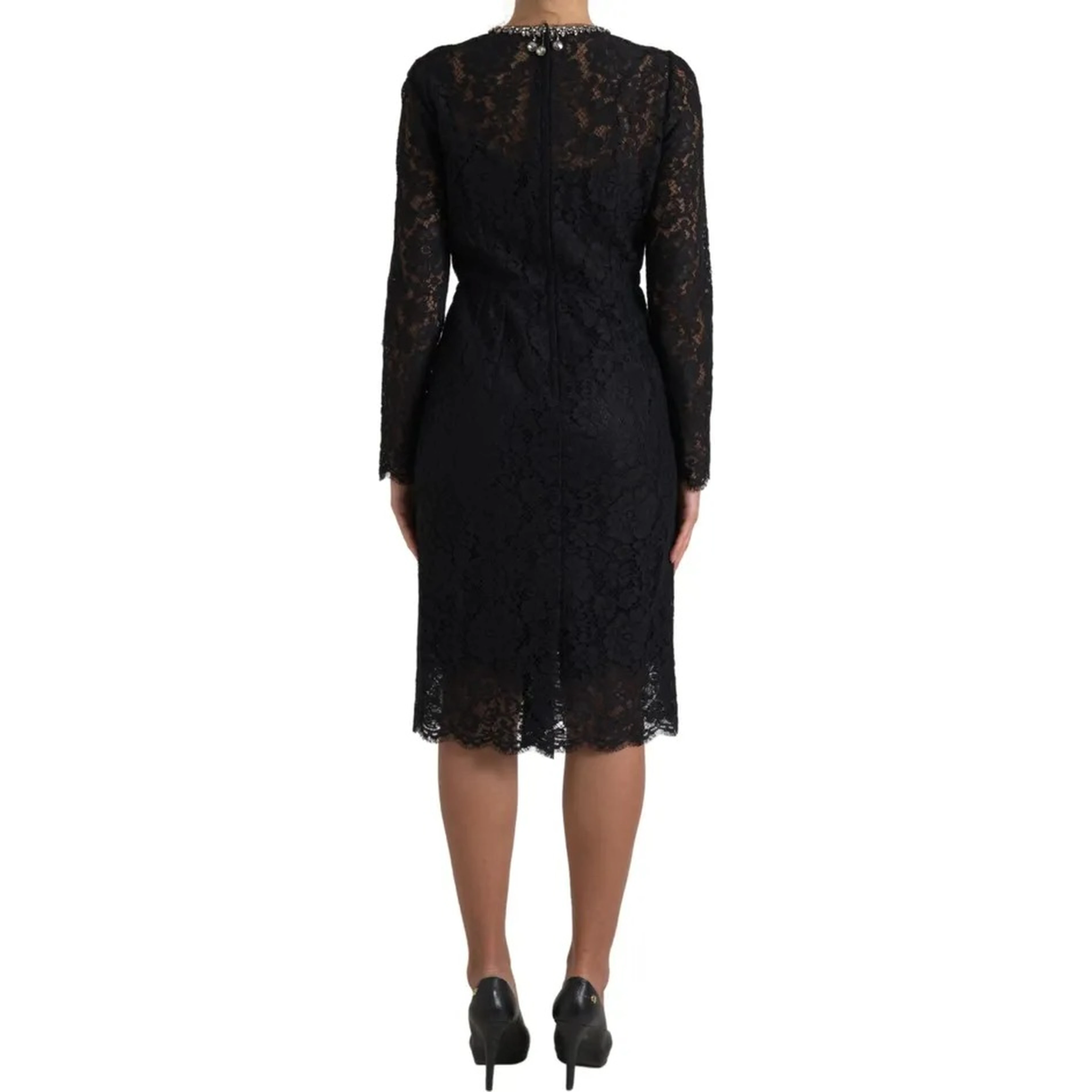 Black Nylon Lace Embellished Sheath Dress