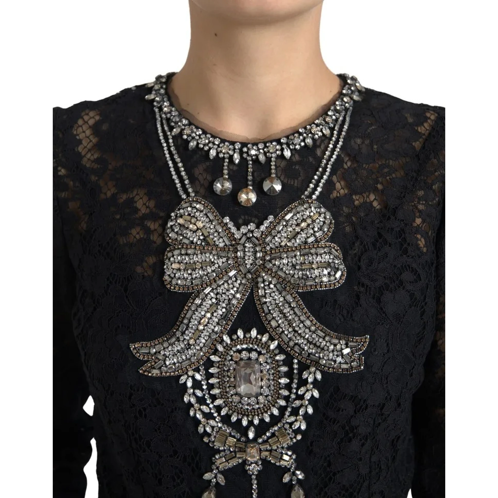 Black Nylon Lace Embellished Sheath Dress