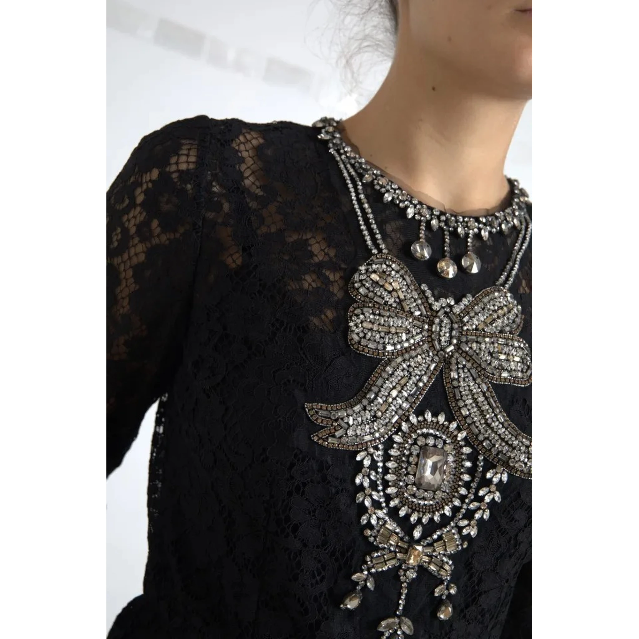 Black Nylon Lace Embellished Sheath Dress