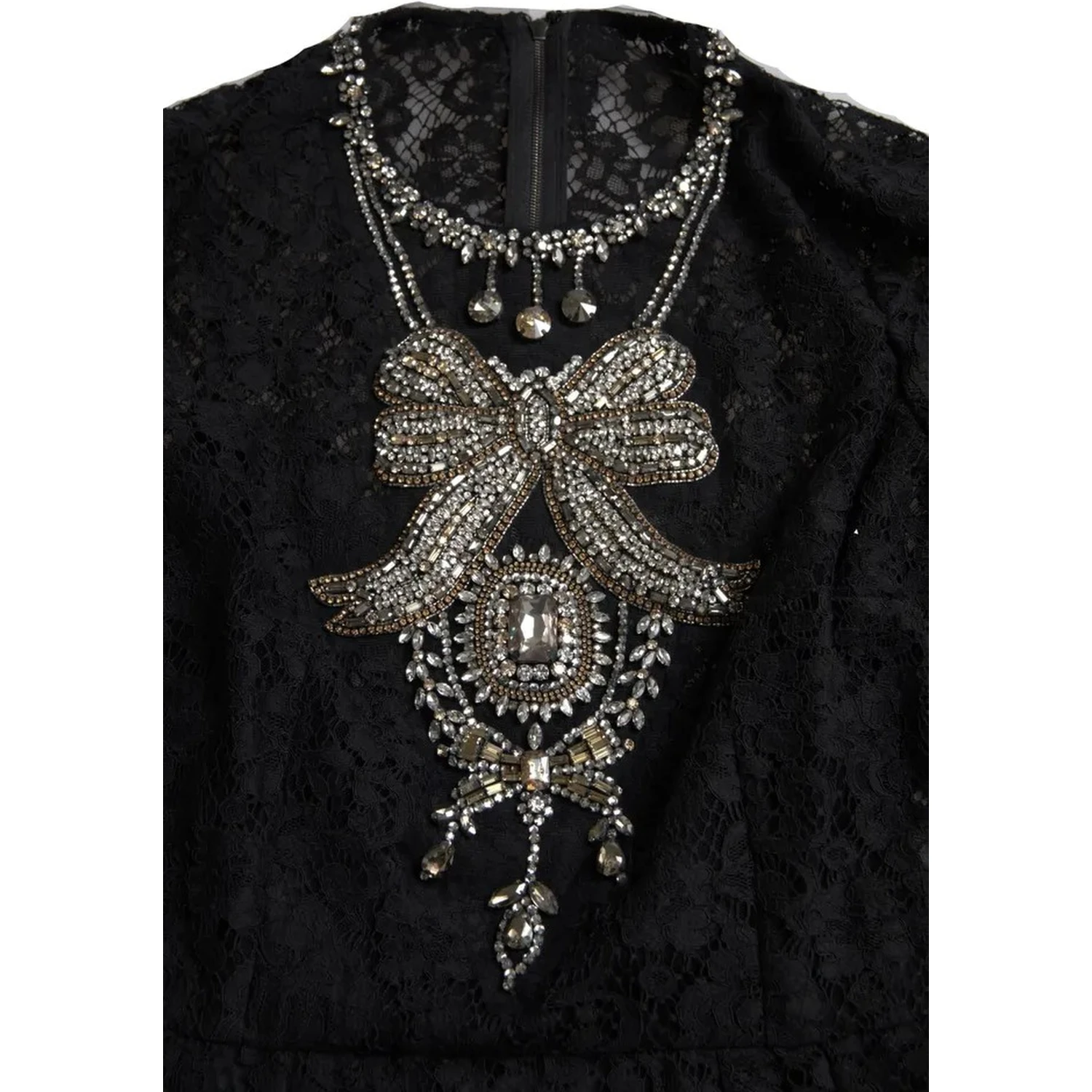 Black Nylon Lace Embellished Sheath Dress