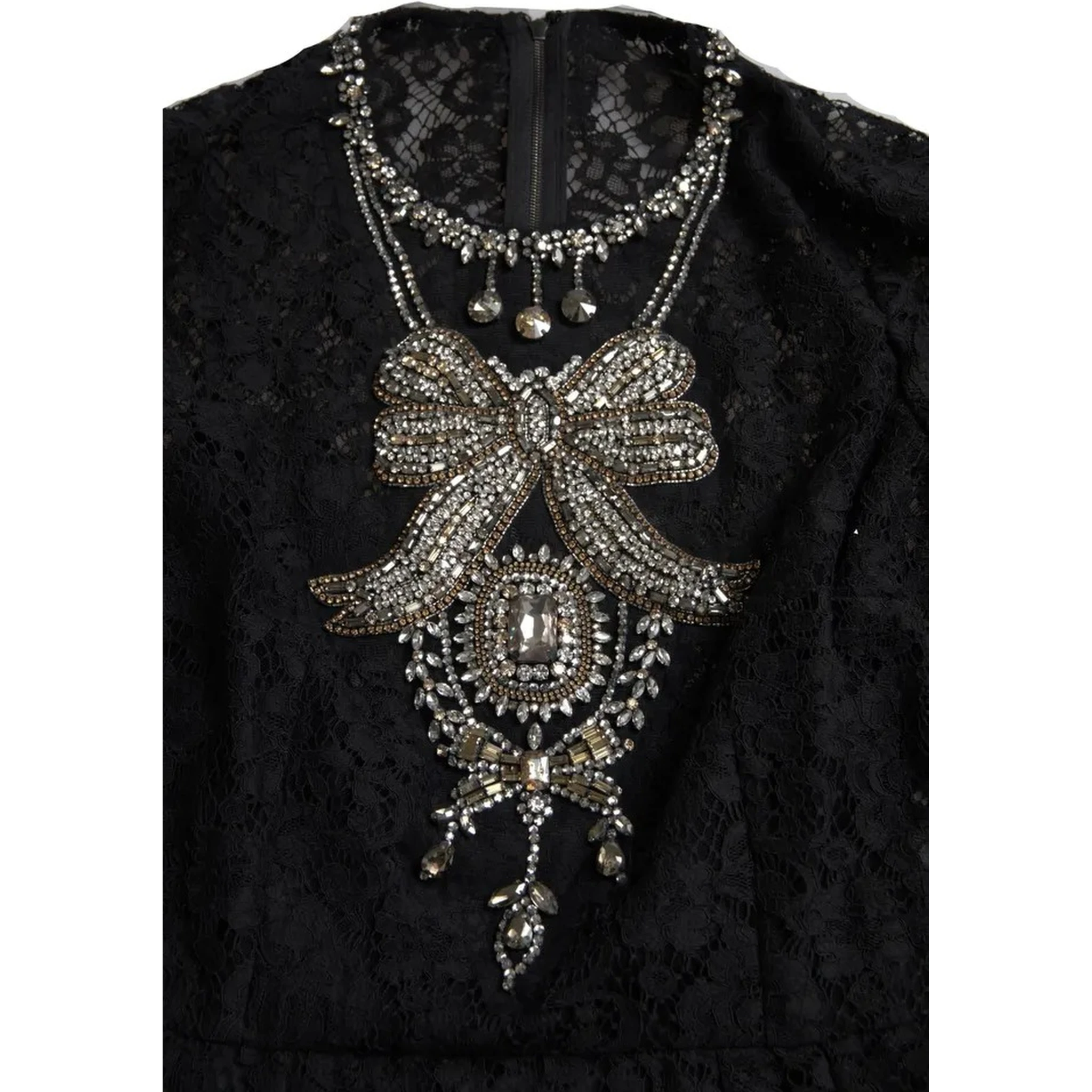 Black Nylon Lace Embellished Sheath Dress