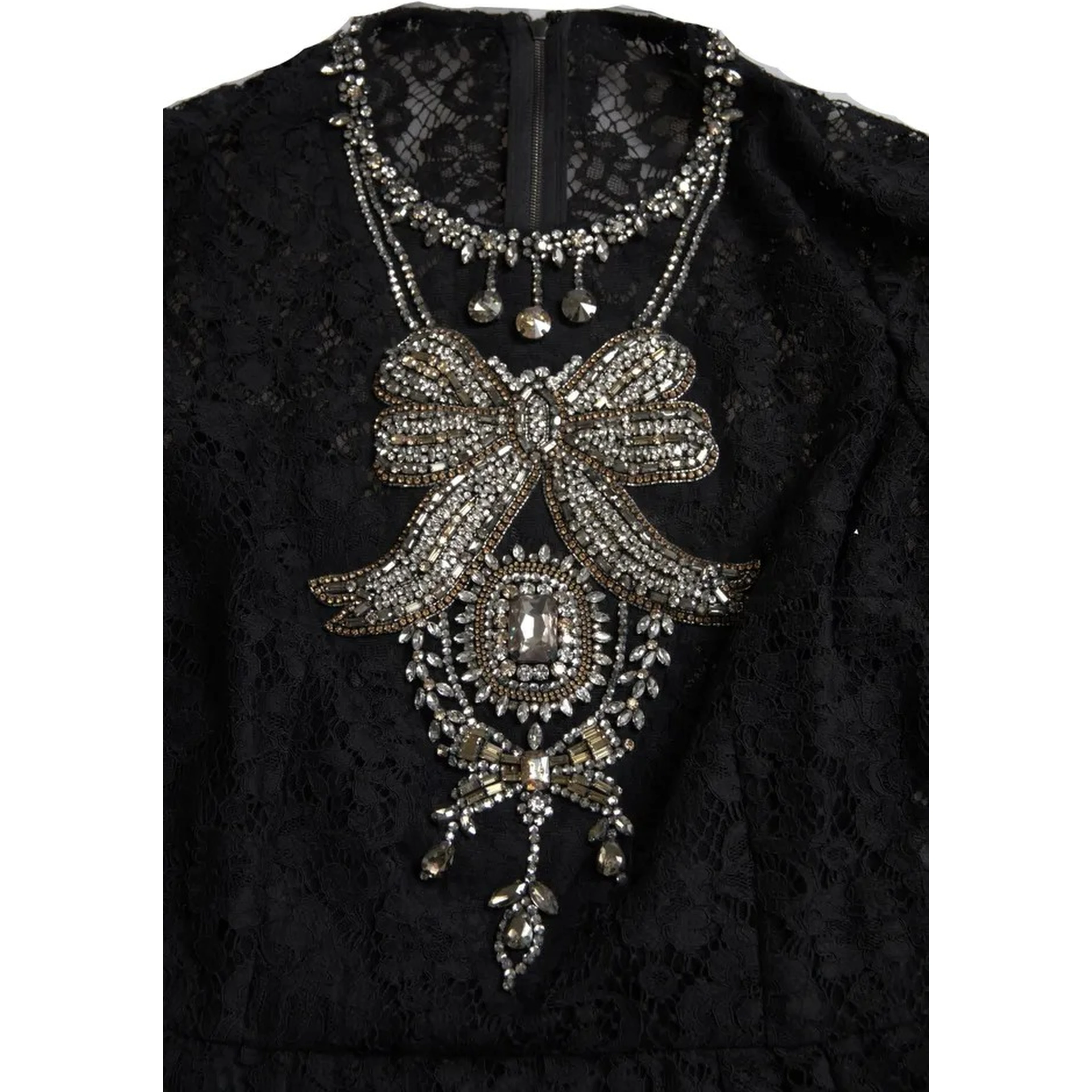 Black Nylon Lace Embellished Sheath Dress