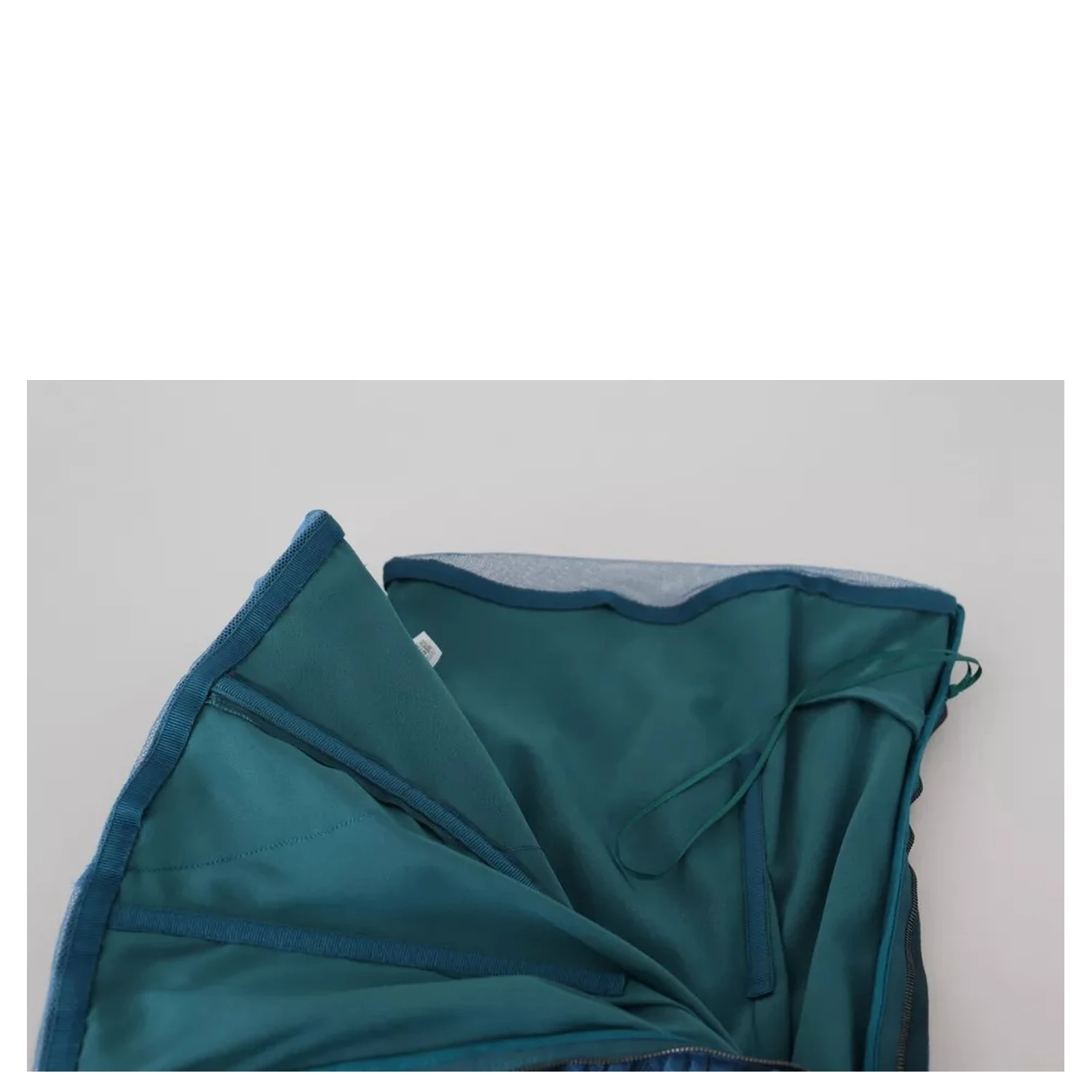Blue Mesh Trim Ruched Tulle Sheath Dress