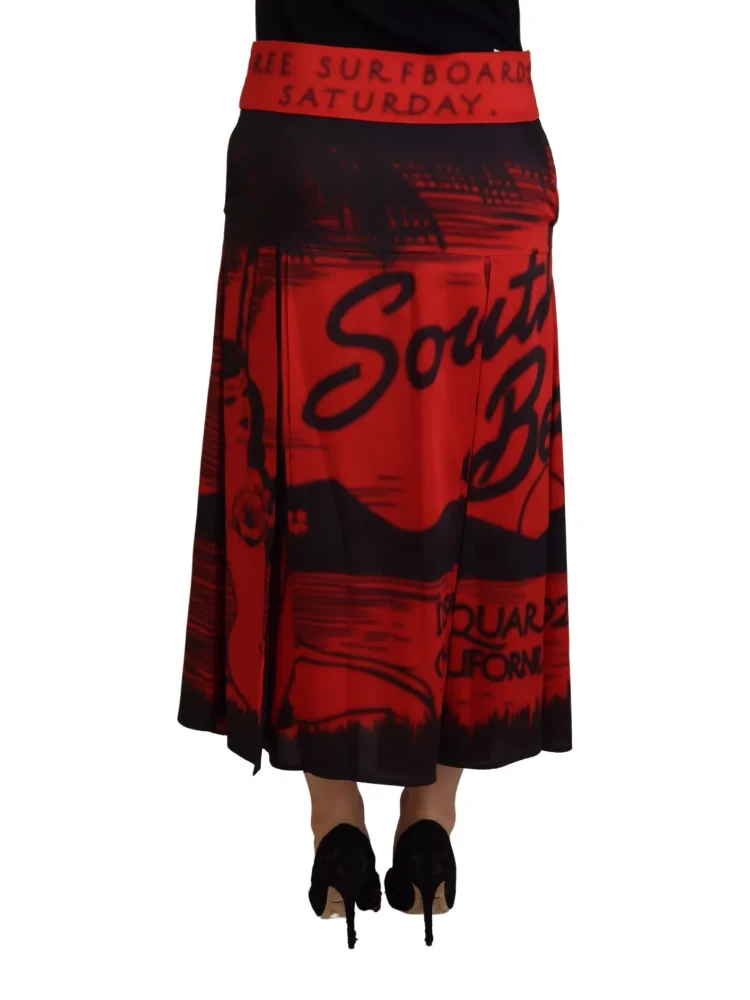 Red Printed High Waist A-line Pleated Midi Skirt alternative