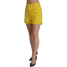 Yellow Cotton High Waist Baggy Women Hotpants Shorts