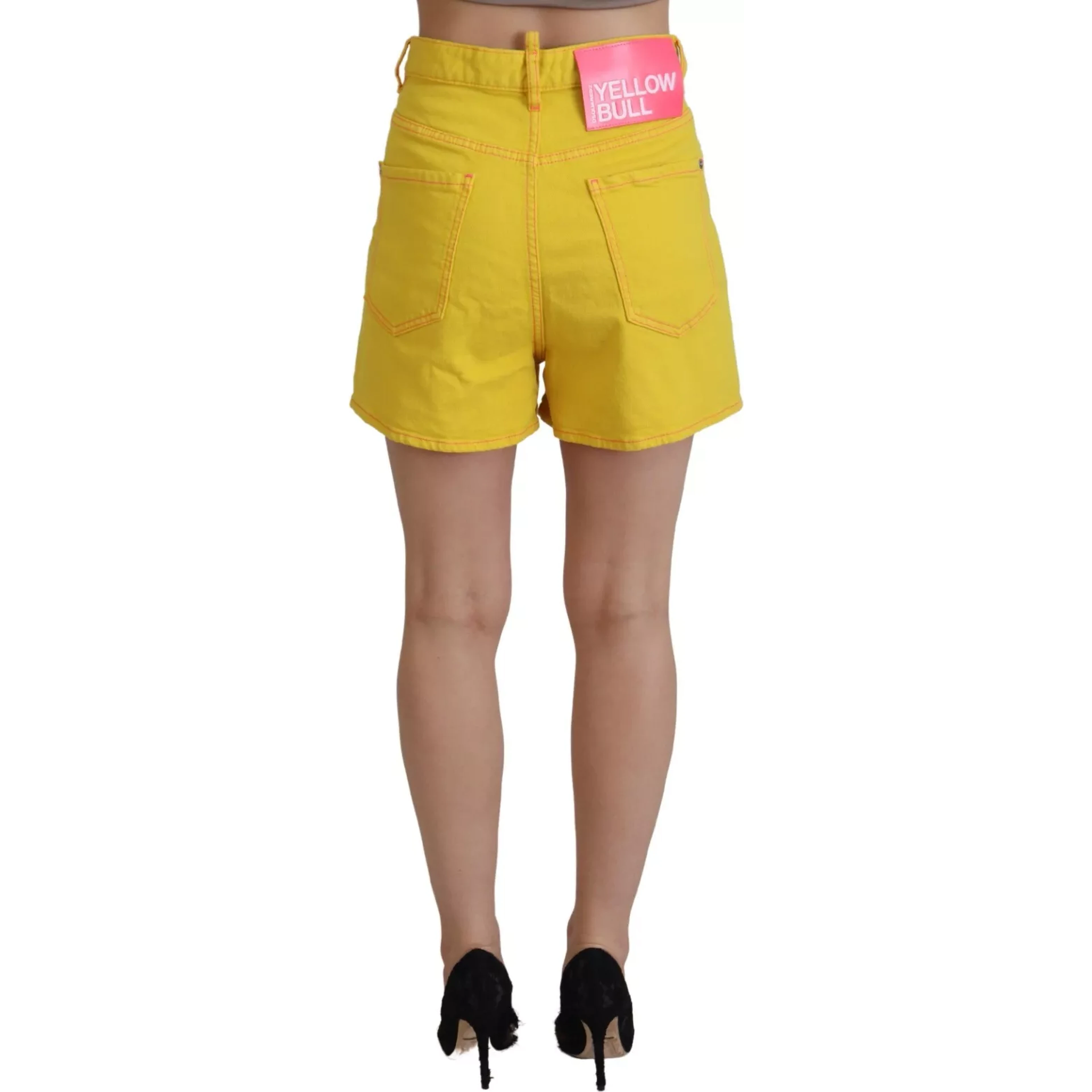 Yellow Cotton High Waist Baggy Women Hotpants Shorts