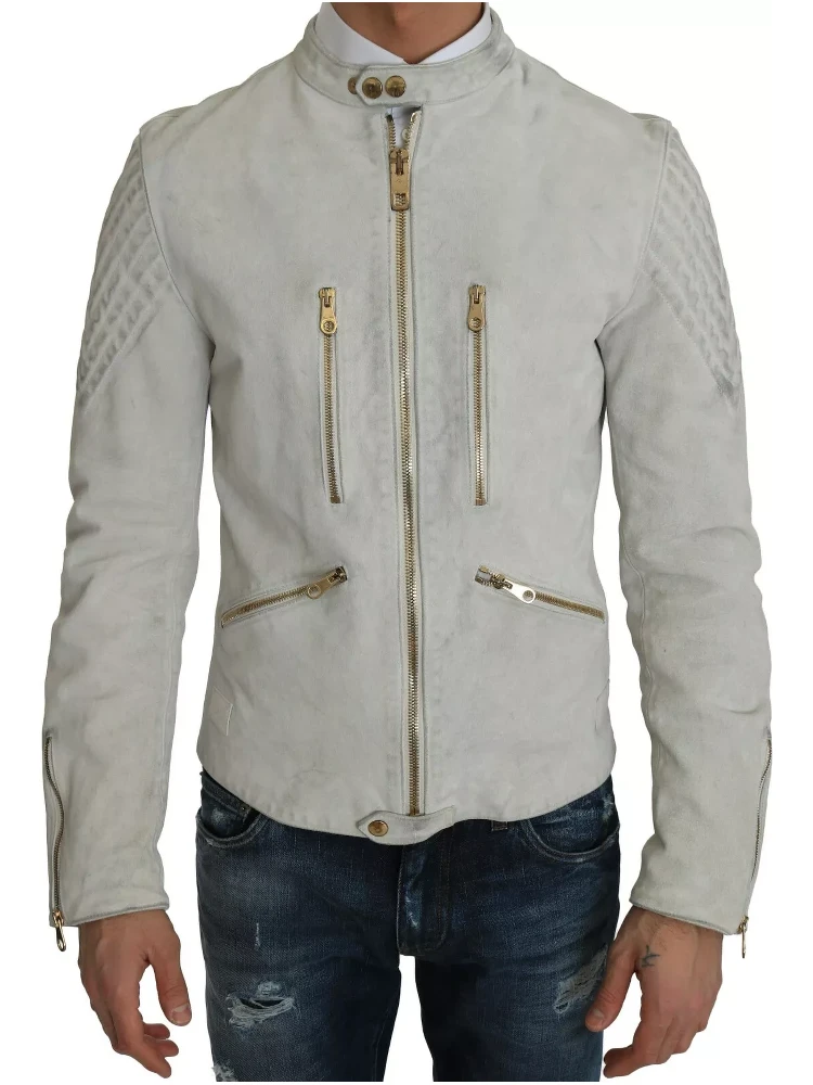 Leather White Biker Motorcycle Jacket