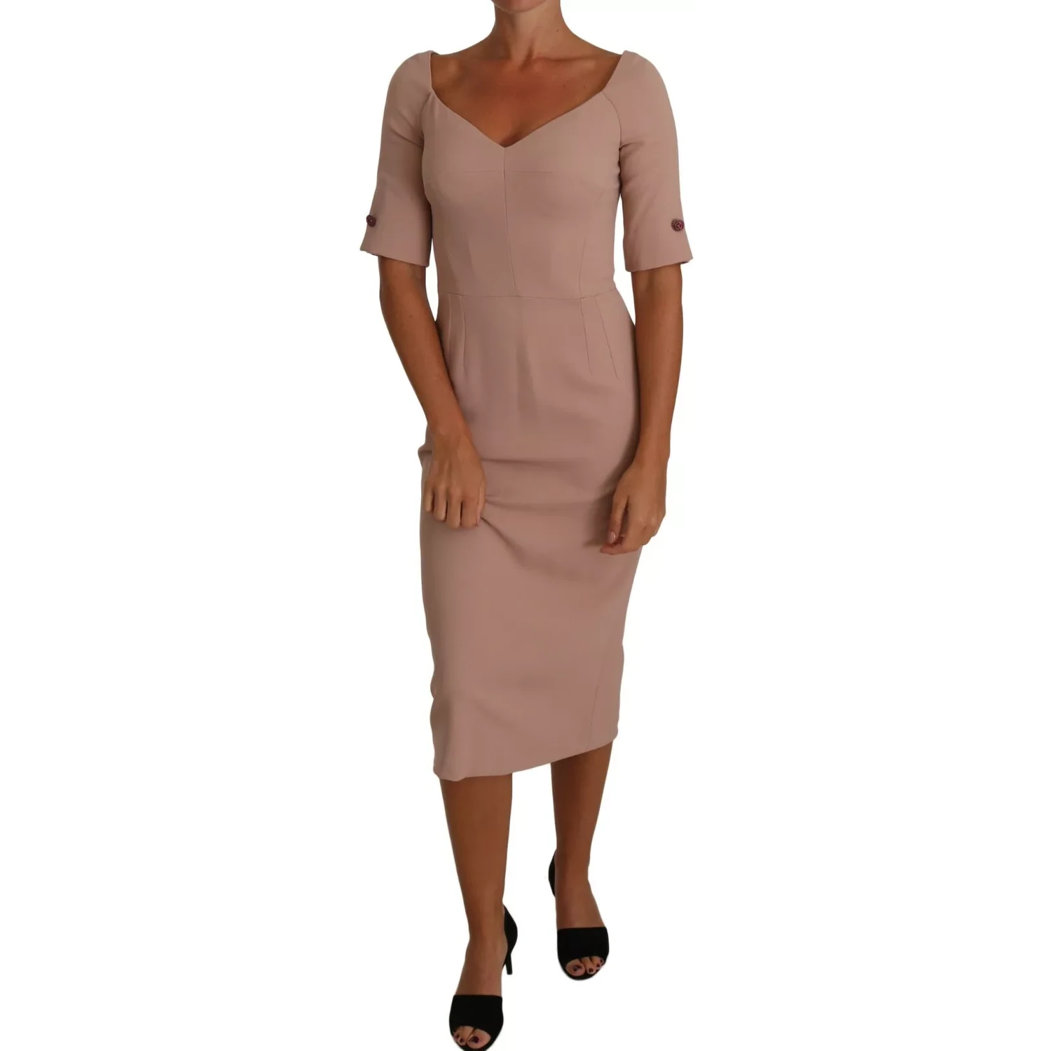 Dusty Pink Midi Sheath Crystal Buttons Dress