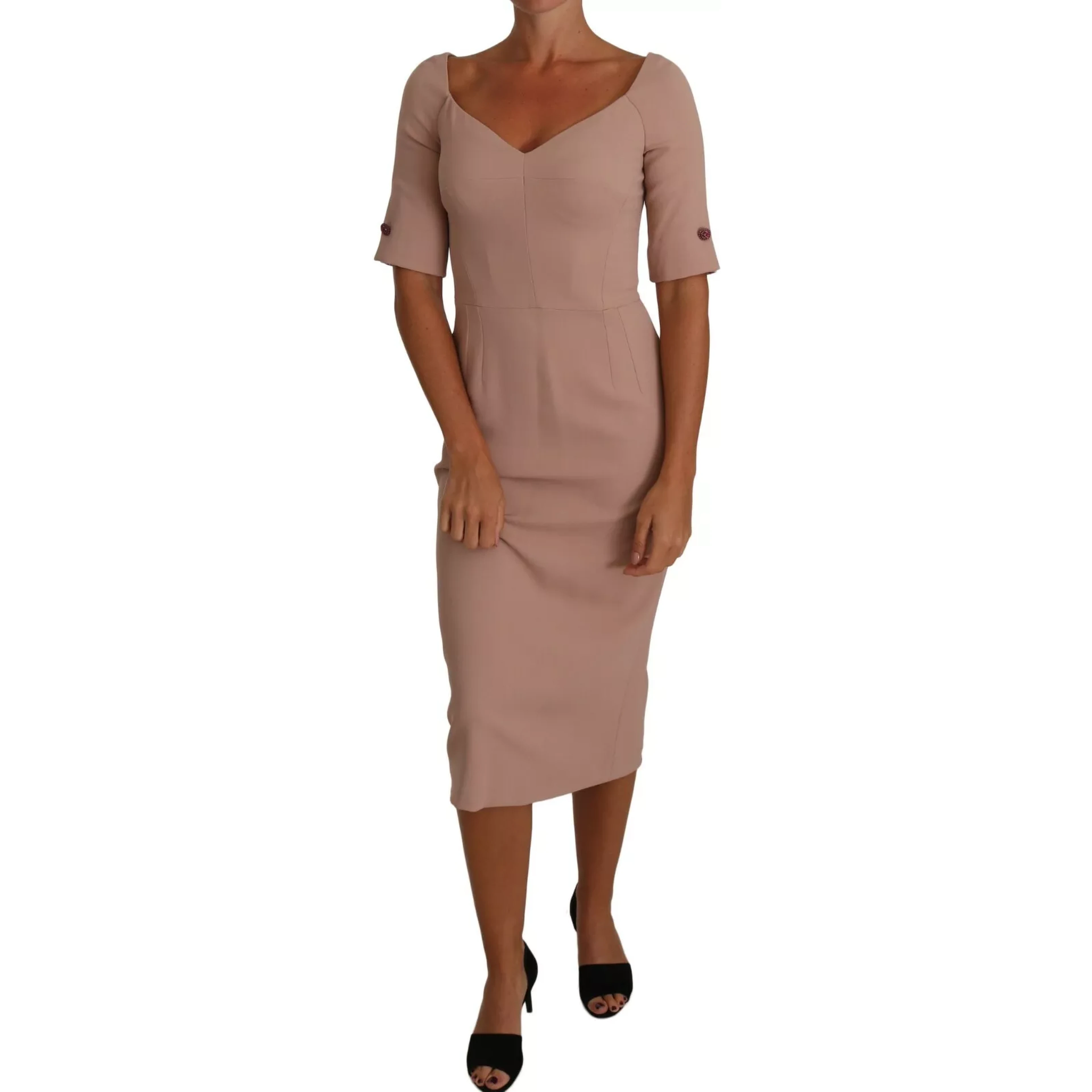Dusty Pink Midi Sheath Crystal Buttons Dress