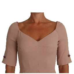 Dusty Pink Midi Sheath Crystal Buttons Dress