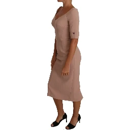 Dusty Pink Midi Sheath Crystal Buttons Dress