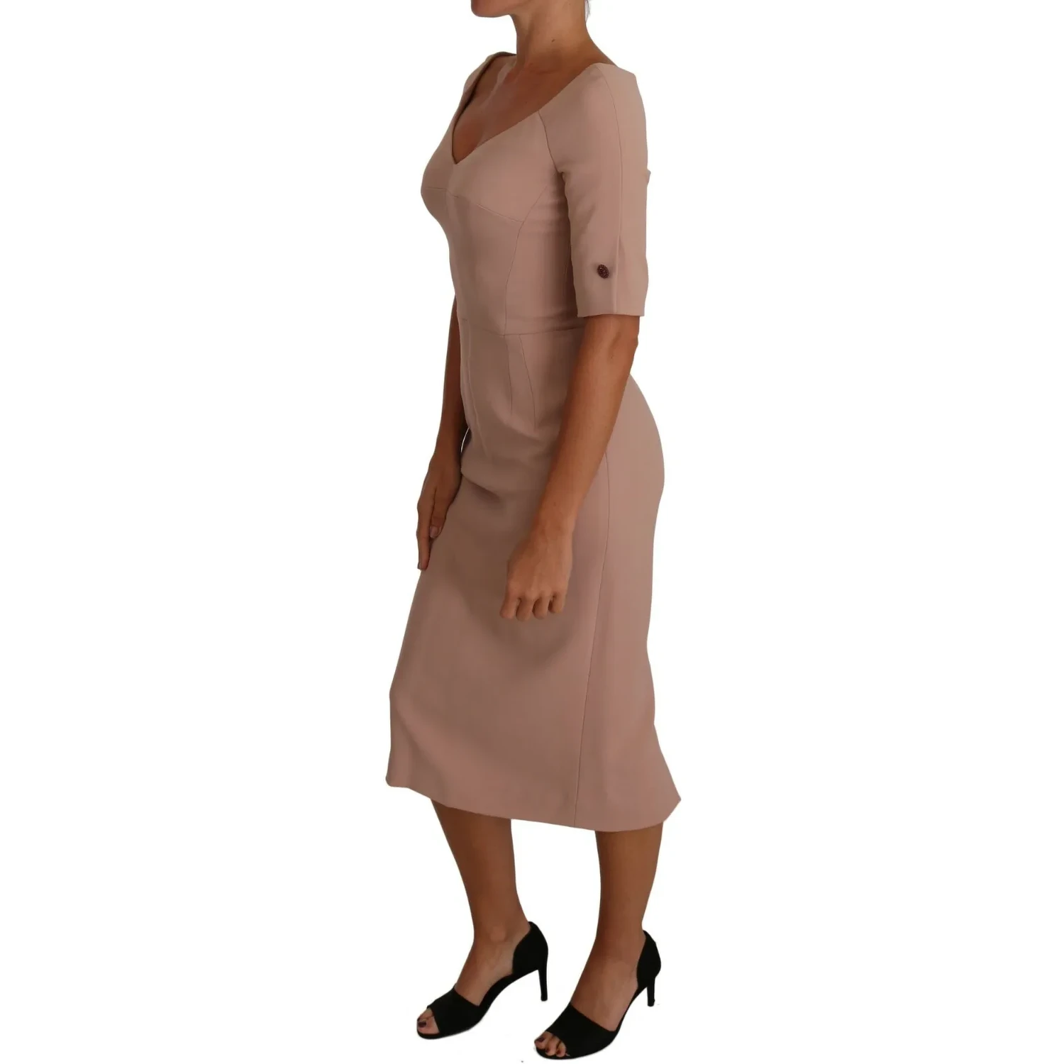 Dusty Pink Midi Sheath Crystal Buttons Dress