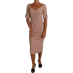 Dusty Pink Midi Sheath Crystal Buttons Dress