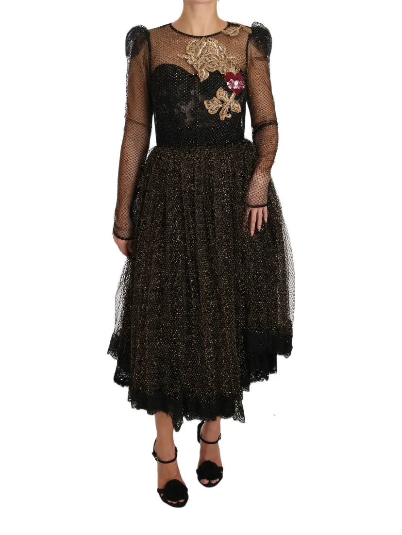 Black Gold Crystal Heart A-line Dress