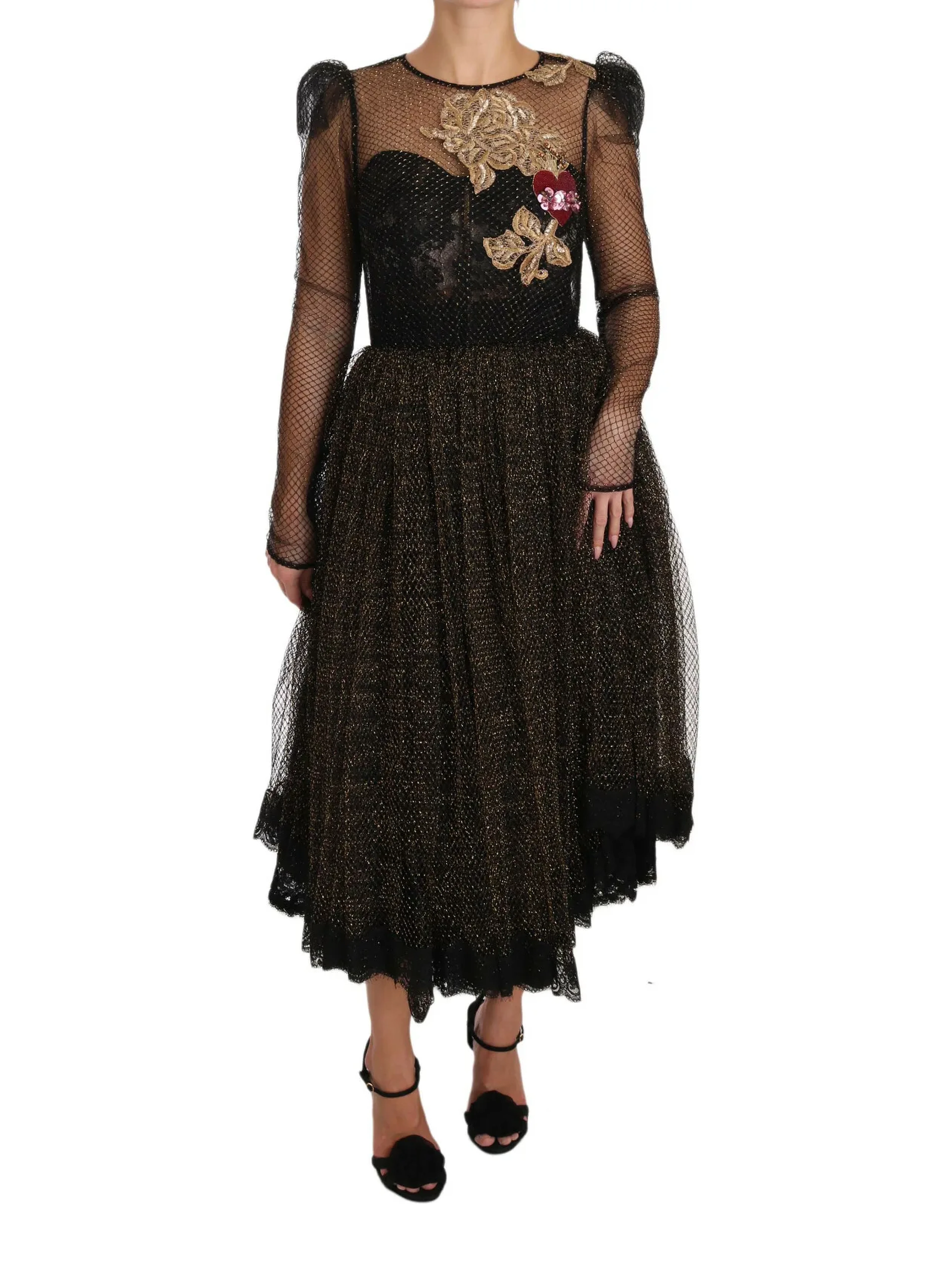 Black Gold Crystal Heart A-line Dress