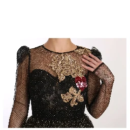 Black Gold Crystal Heart A-line Dress