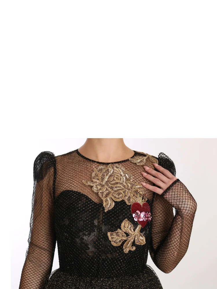 Black Gold Crystal Heart A-line Dress alternative