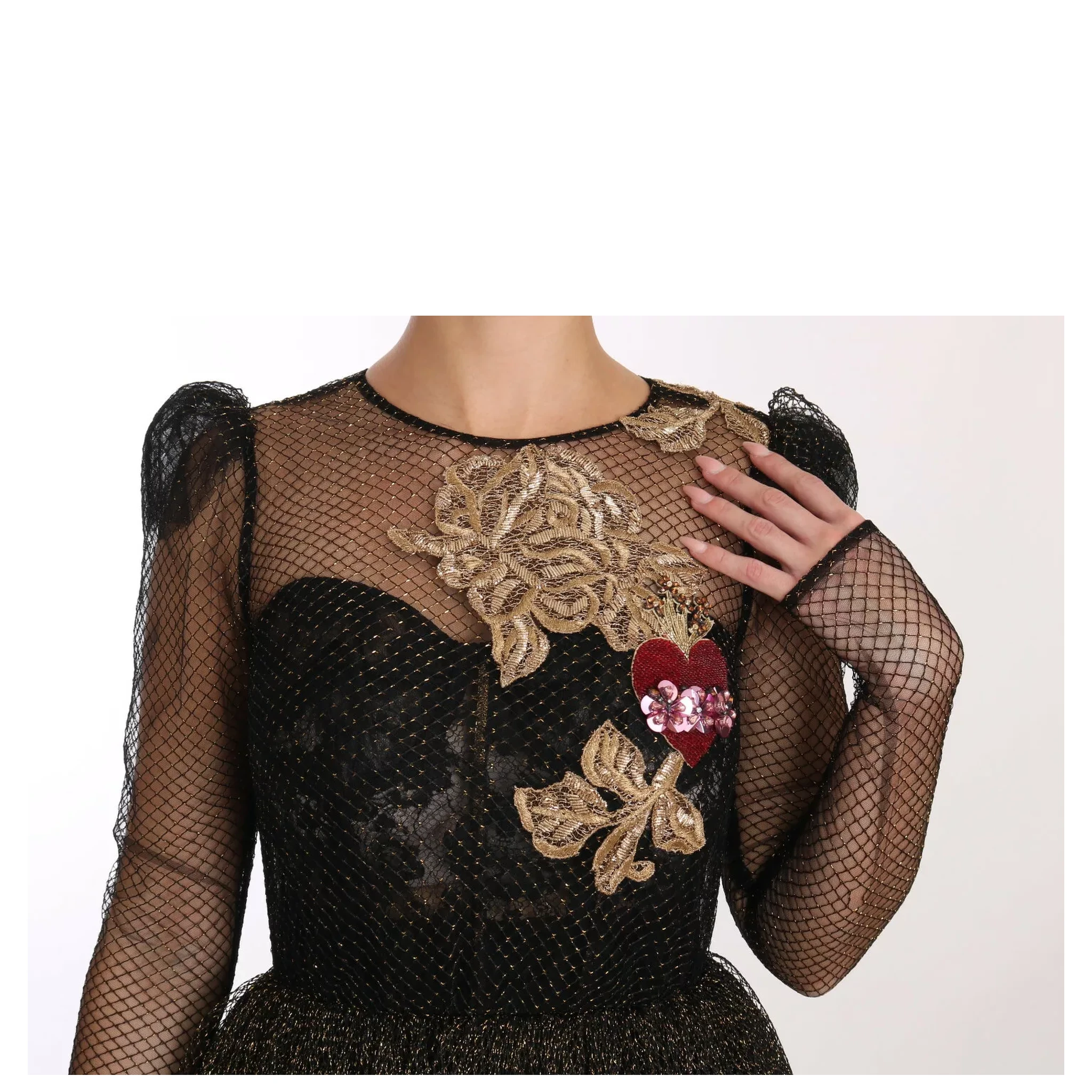 Black Gold Crystal Heart A-line Dress