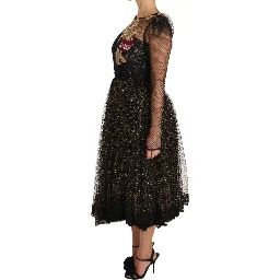 Black Gold Crystal Heart A-line Dress