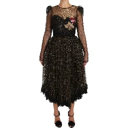 Black Gold Crystal Heart A-line Dress