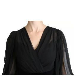 Black Mesh Pleated Mini Silk Blend Dress