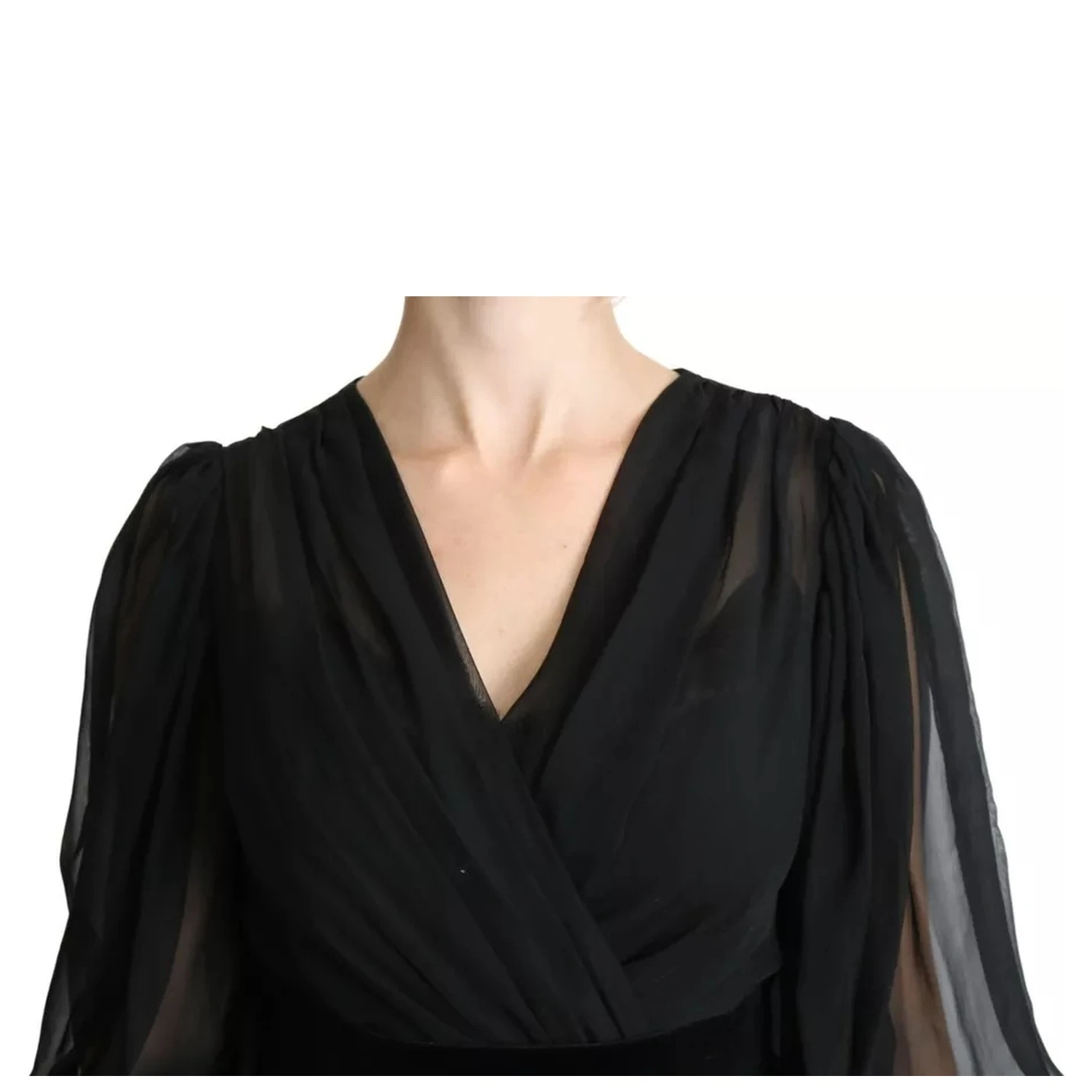 Black Mesh Pleated Mini Silk Blend Dress