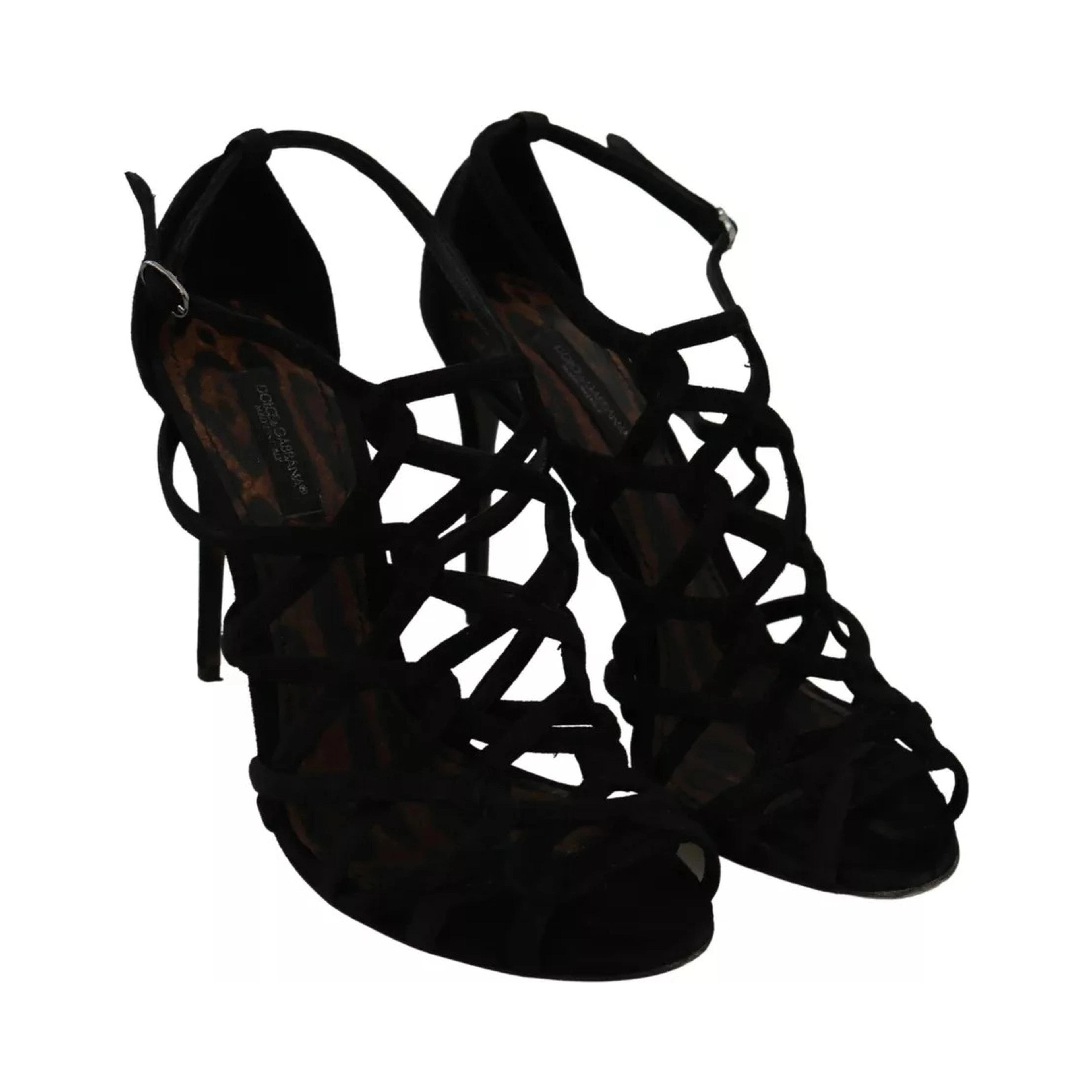 Black Suede Ankle Strap Stiletto Shoes