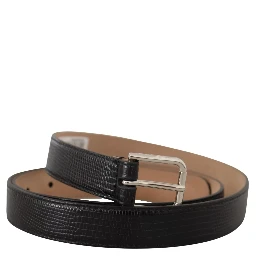 Black Classic Leather Silver Metal Buckle Belt