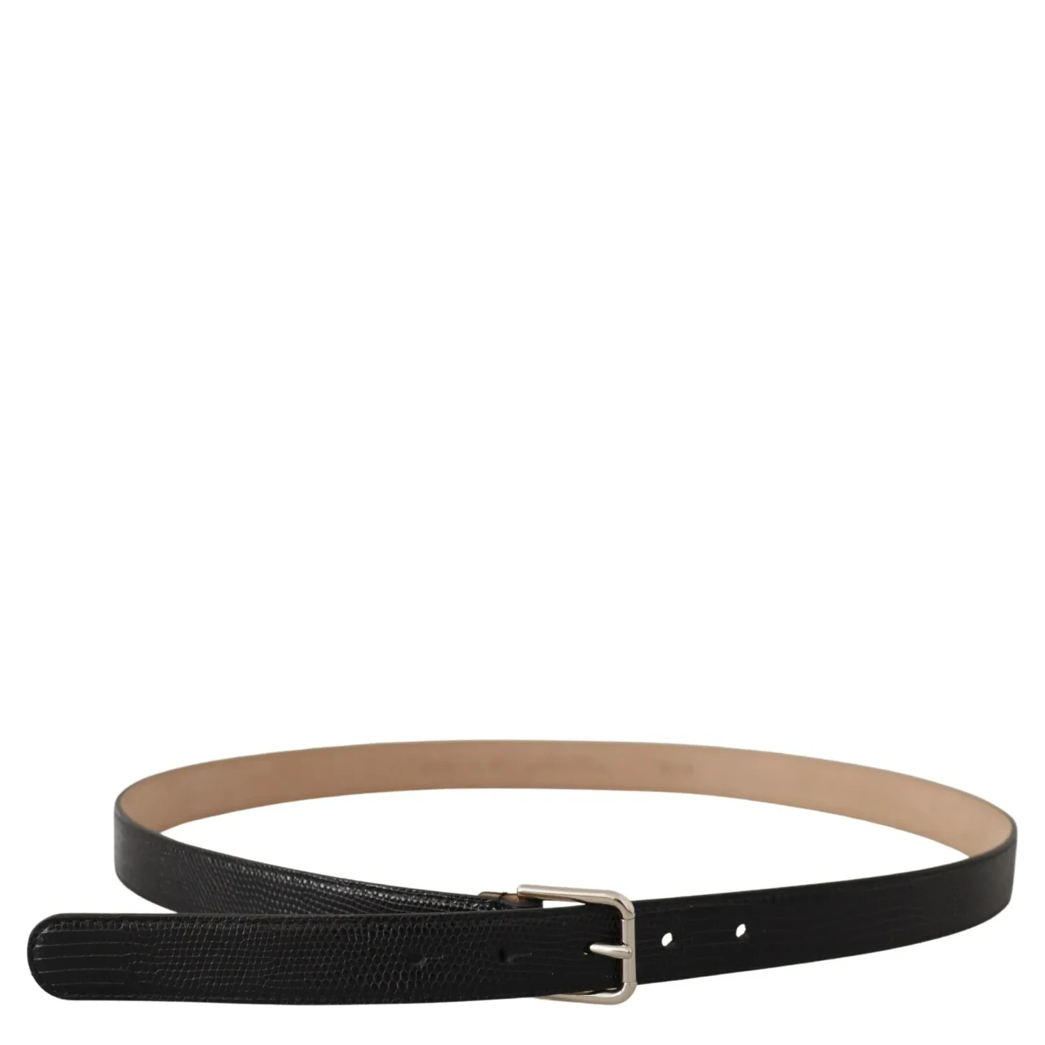 Black Classic Leather Silver Metal Buckle Belt