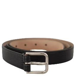 Black Classic Leather Silver Metal Buckle Belt
