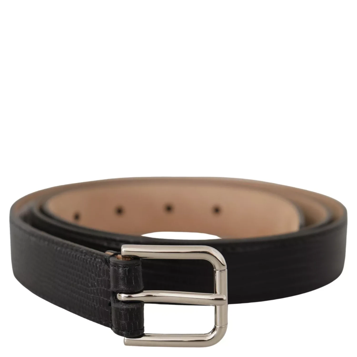 Black Classic Leather Silver Metal Buckle Belt
