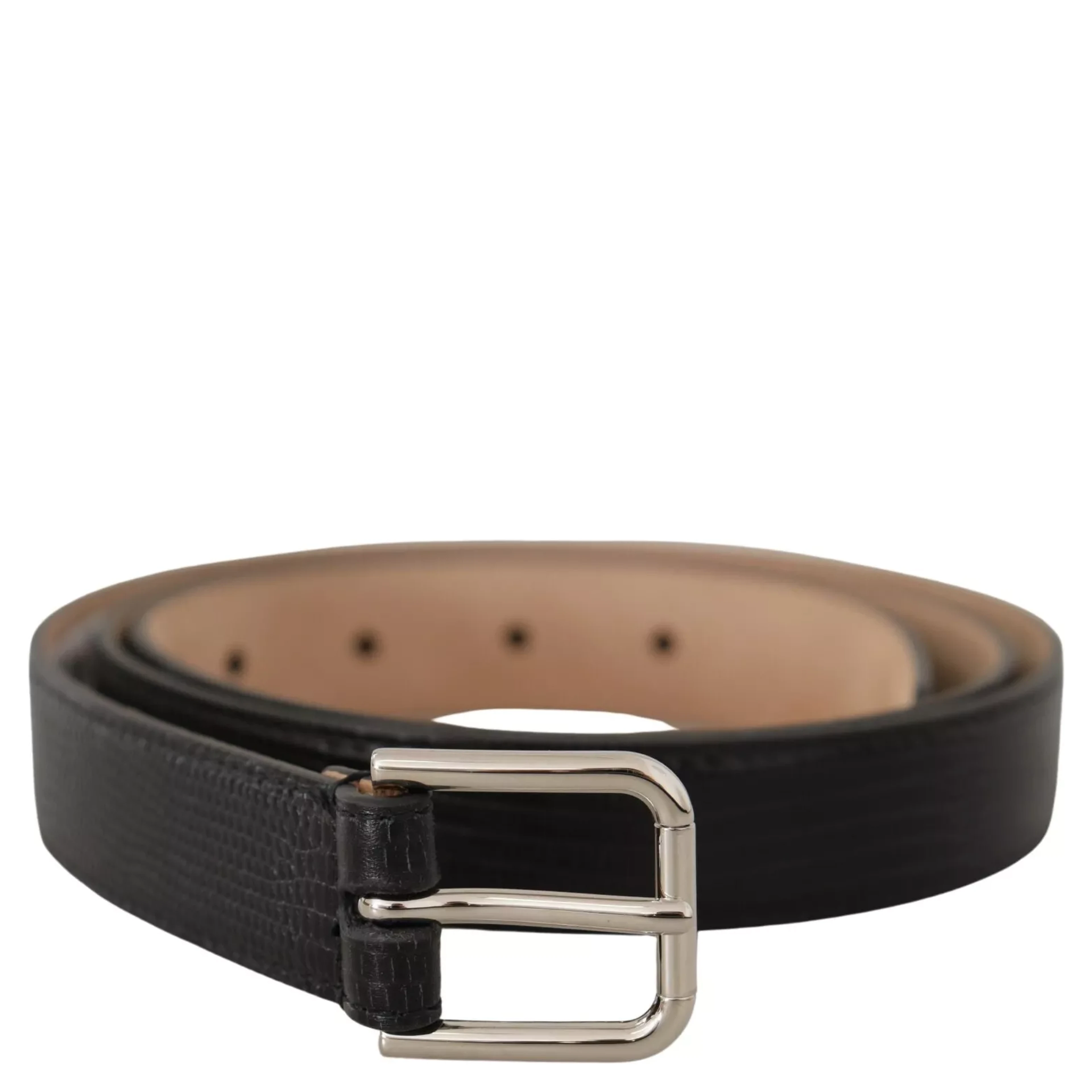 Black Classic Leather Silver Metal Buckle Belt