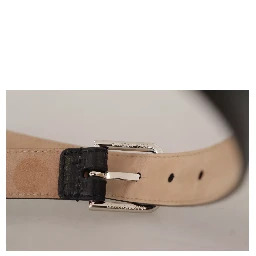 Black Classic Leather Silver Metal Buckle Belt