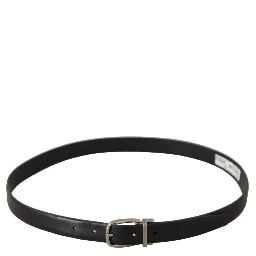 Black Classic Leather Silver Tone Metal Buckle Belt