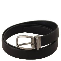 Black Classic Leather Silver Tone Metal Buckle Belt