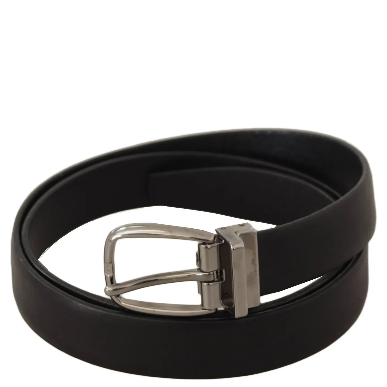Black Classic Leather Silver Tone Metal Buckle Belt