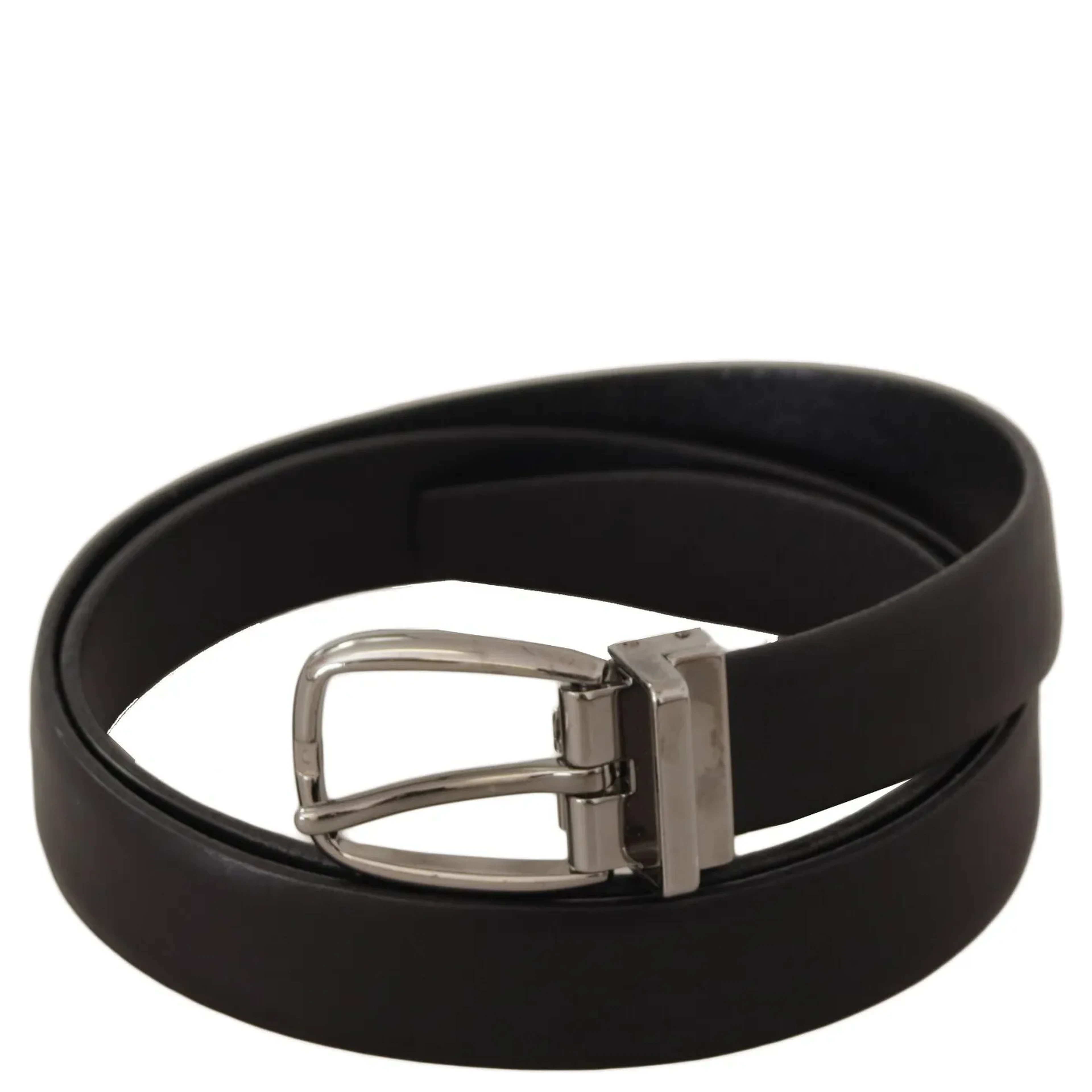 Black Classic Leather Silver Tone Metal Buckle Belt