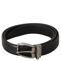 Black Classic Leather Silver Tone Metal Buckle Belt