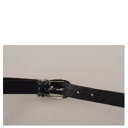 Black Classic Leather Silver Tone Metal Buckle Belt