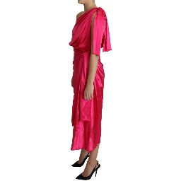 Fuchsia Fitted Cut One Shoulder Midi Dress