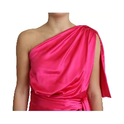 Fuchsia Fitted Cut One Shoulder Midi Dress