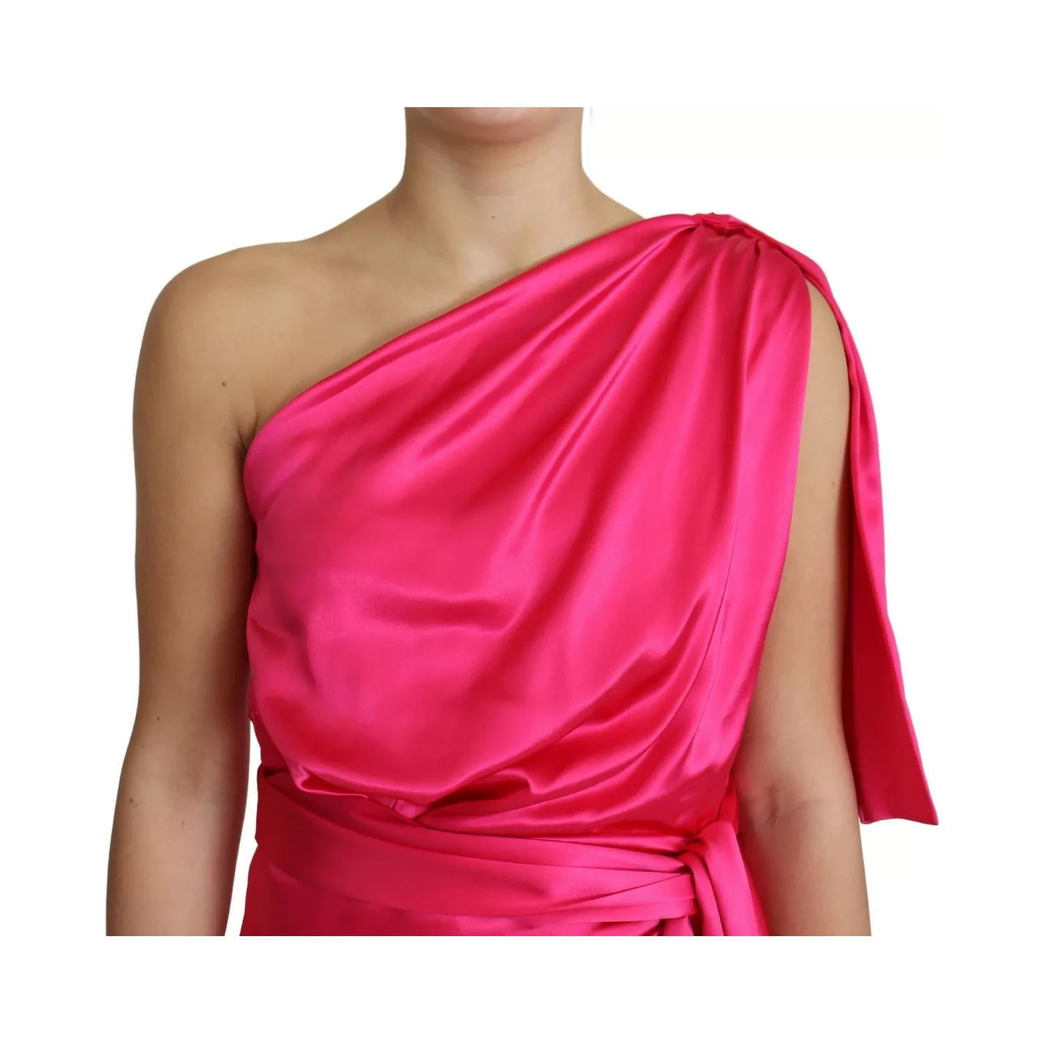 Fuchsia Fitted Cut One Shoulder Midi Dress