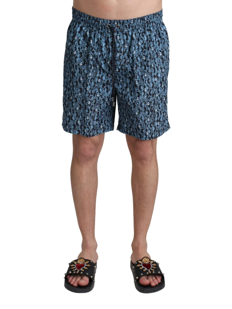 Blue Patterned Print Beachwear Shorts Swimwear