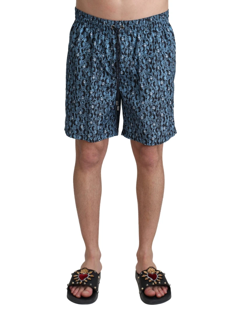 Blue Patterned Print Beachwear Shorts Swimwear