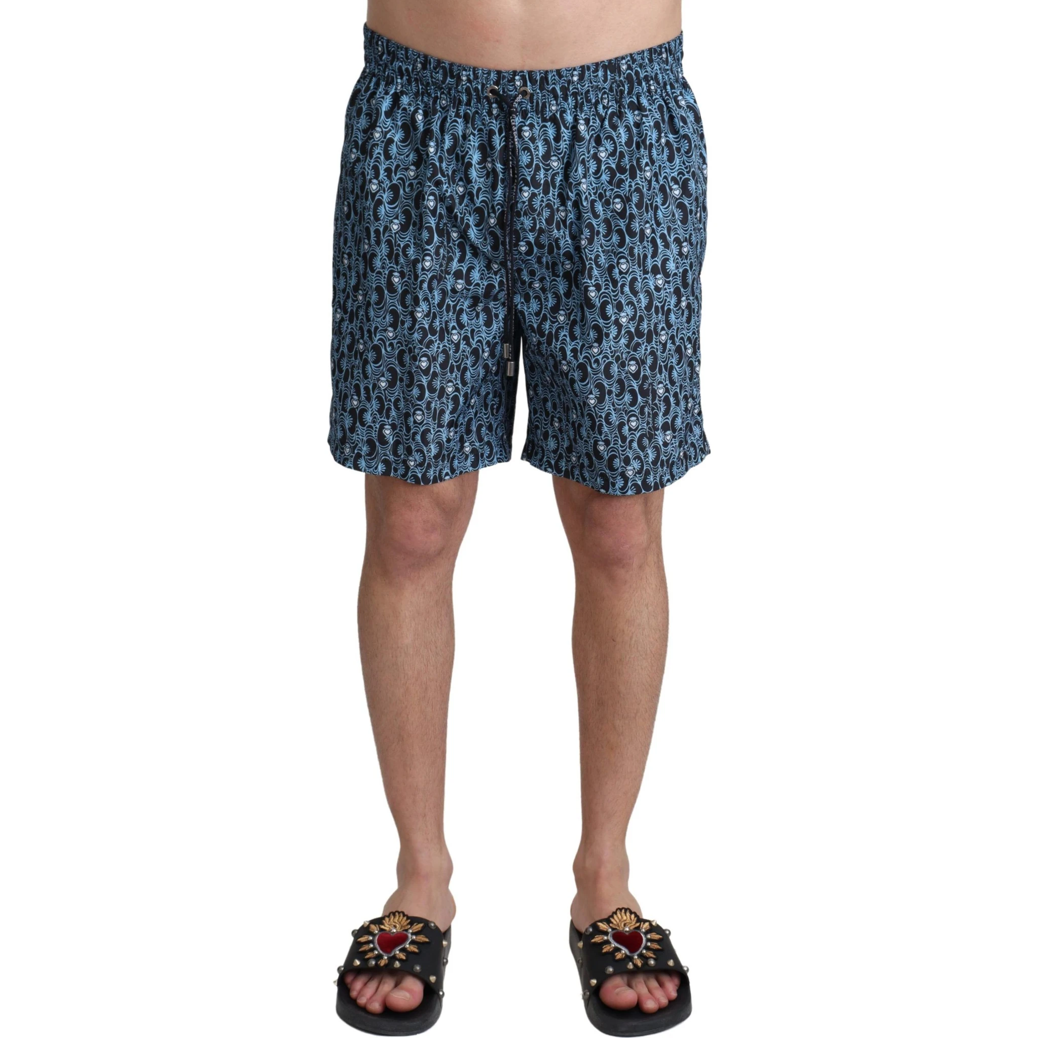 Blue Patterned Print Beachwear Shorts Swimwear