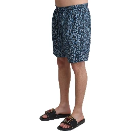 Blue Patterned Print Beachwear Shorts Swimwear