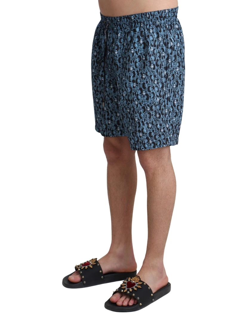 Blue Patterned Print Beachwear Shorts Swimwear