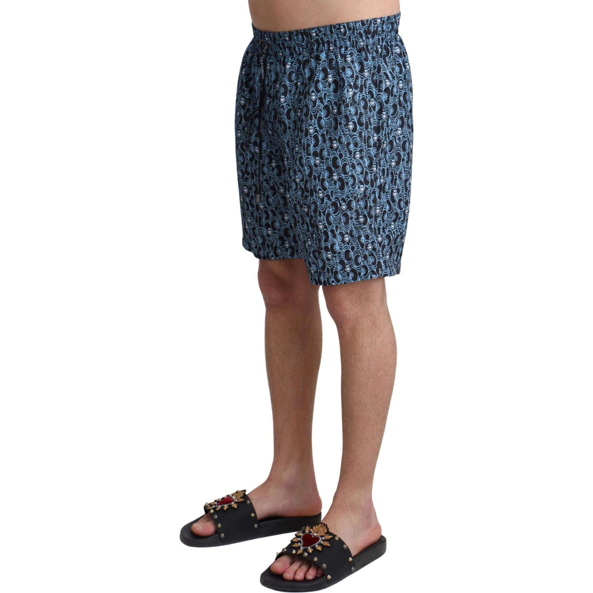 Blue Patterned Print Beachwear Shorts Swimwear