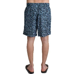 Blue Patterned Print Beachwear Shorts Swimwear